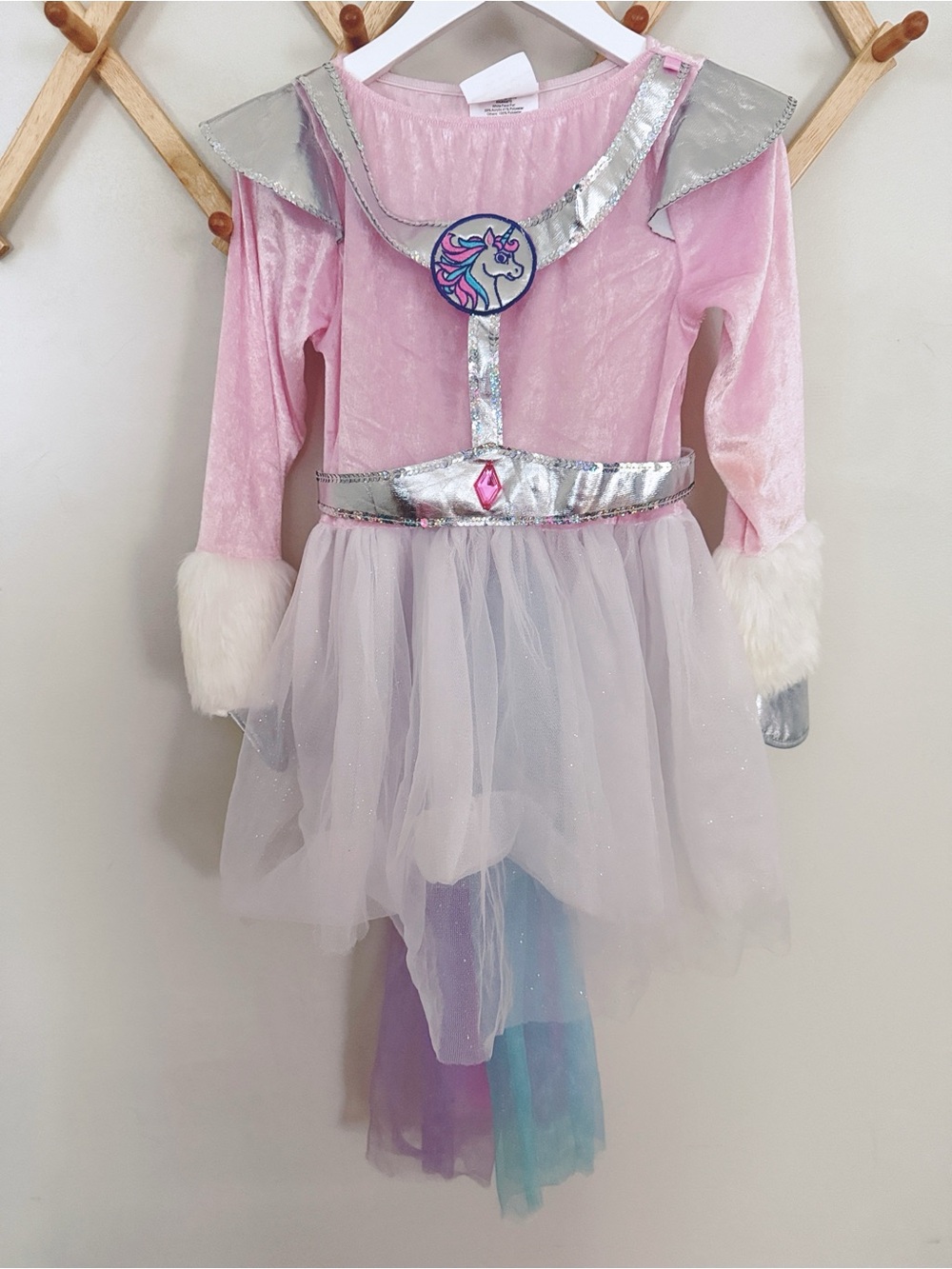 Teetot Girls 7-8 Winged Unicorn Costume Pink Silver Halloween Dress Tail Medium